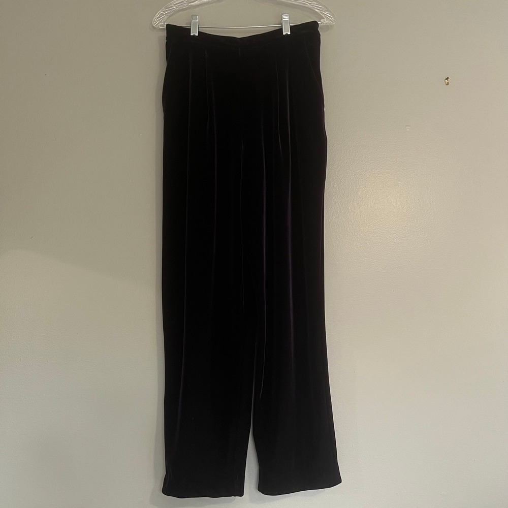 Coldwater Creek Deep Purple Velvet Wide Leg Pants PS Whimsigoth dark academia